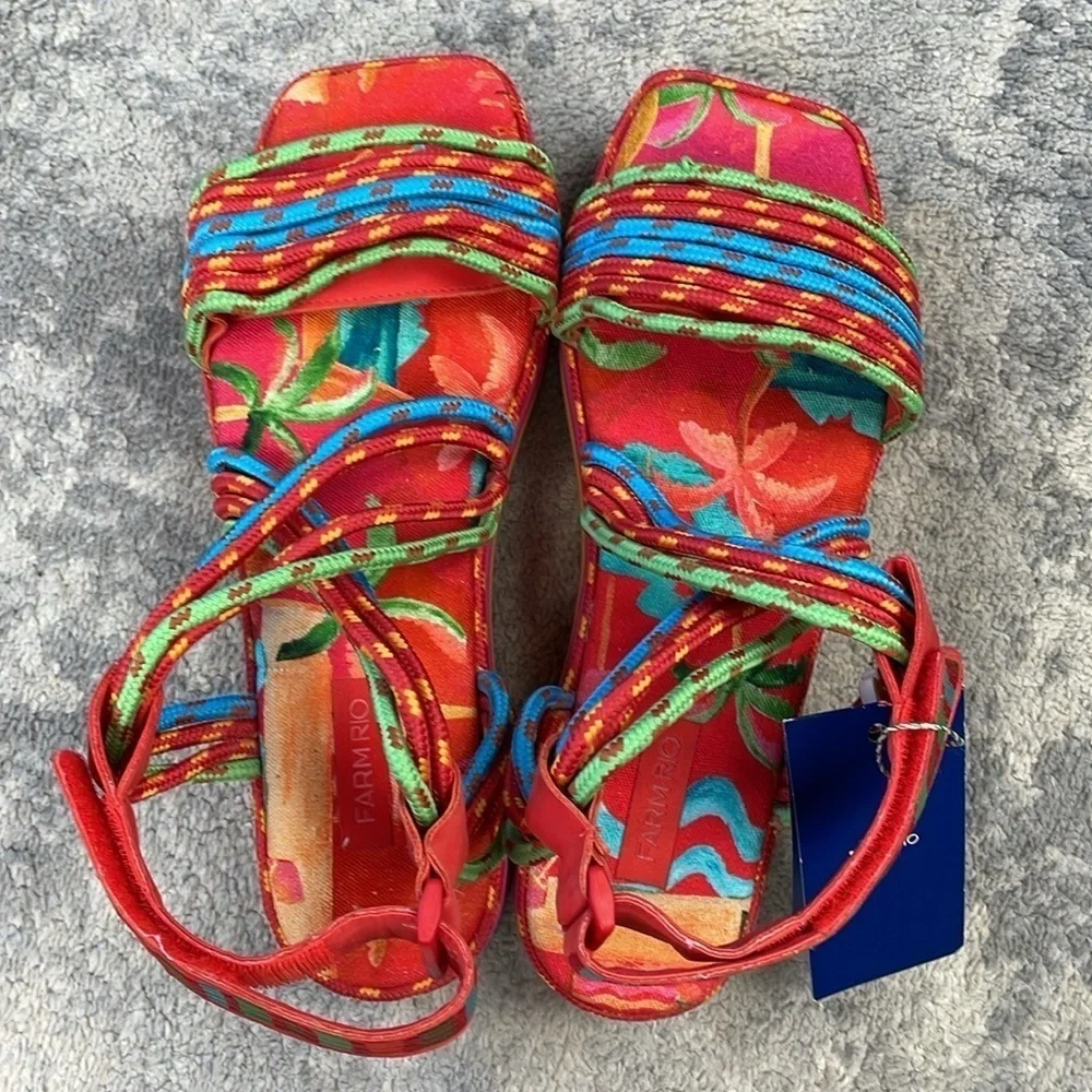 New Farm Rio Tropical Platform Sandal Multicolor Rope Strappy Sz 12